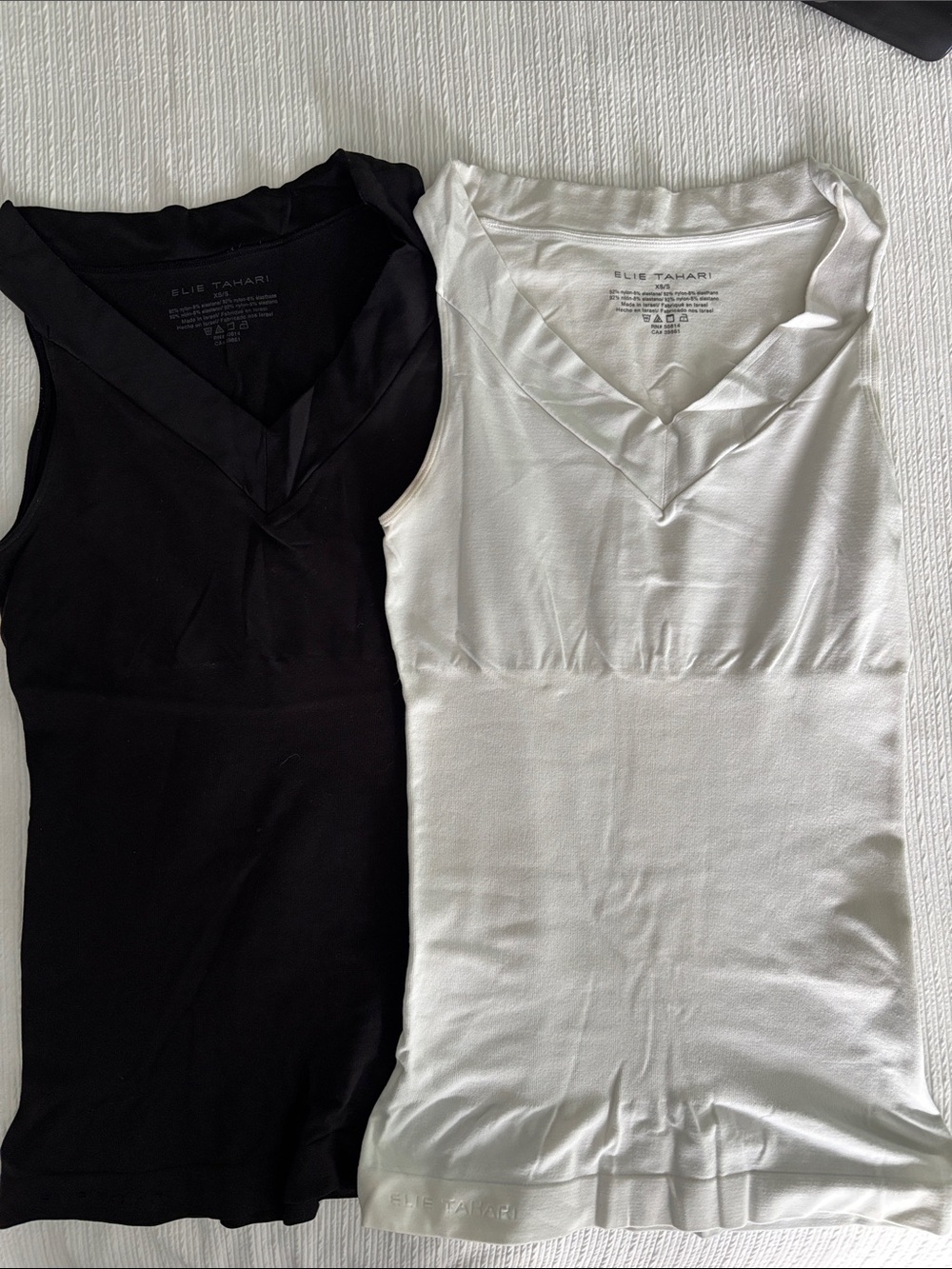 Elie Tahari Black & White V-Neck Ribbed Tank Tops — Duo